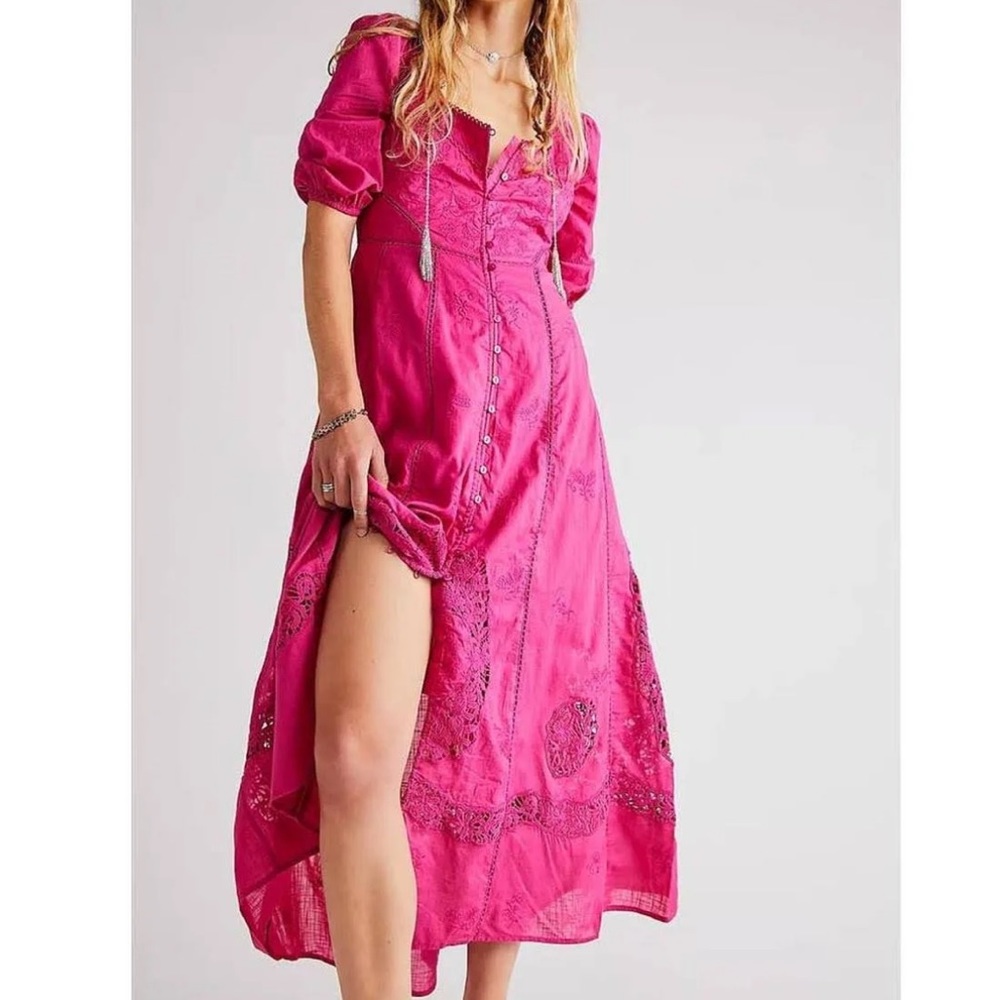 Free People Lisa Lace Midi Dress NWT Hollyhock Size M